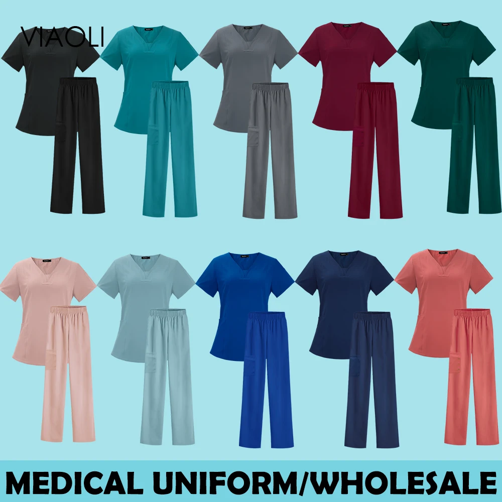 New Scrubs Set for Women Pet Hospital Uniform Scrub Suits Solid Color Unisex Surgical Gown Pocket V-neck High Quality Wholesale
New Scrubs Set for Women Pet Hospital Uniform Scrub Suits Solid Color Unisex Surgical Gown Pocket V-neck High Quality Wholesale