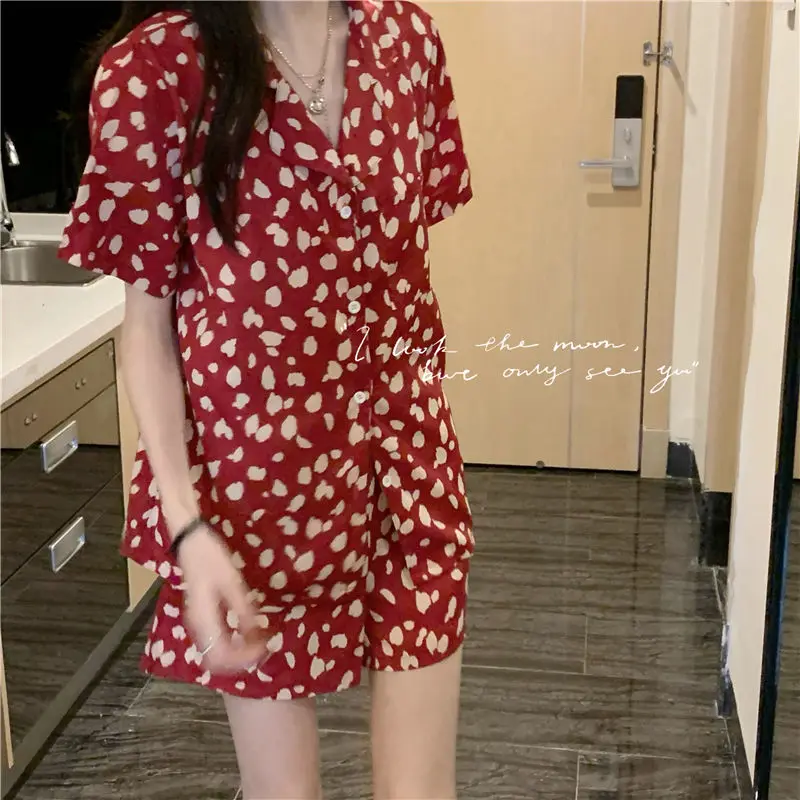 Qweek Women's Pajamas Summer Night Home Suit Red Print Pyjamas Two Piece Sets Pijamas Sleepwear Nightwear Home Clothe Shorts
Qweek Women's Pajamas Summer Night Home Suit Red Print Pyjamas Two Piece Sets Pijamas Sleepwear Nightwear Home Clothe Shorts