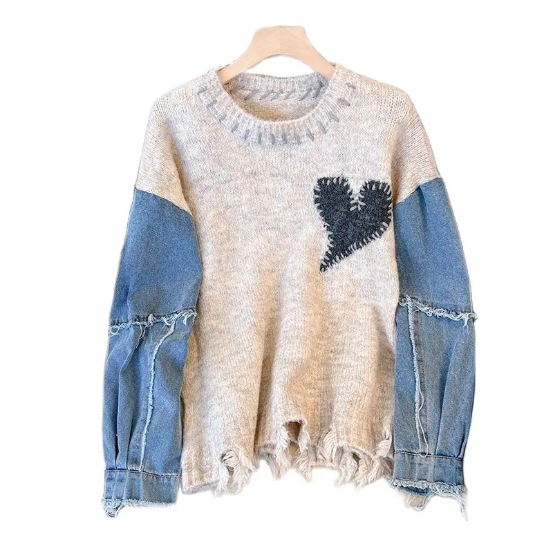 COZOK Autumn And Winter New Denim Stitching Embroidery Sweater Women's Korean Version Loose Fashion Lazy Wind Knitted Sweater
COZOK Autumn And Winter New Denim Stitching Embroidery Sweater Women's Korean Version Loose Fashion Lazy Wind Knitted Sweater