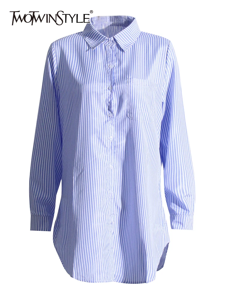TWOTWINSTYLE Hit Color Striped Blouses For Women Lapel Long Sleeve Patchwork Button Casual Shirts Female Fashion Clothing 2023
TWOTWINSTYLE Hit Color Striped Blouses For Women Lapel Long Sleeve Patchwork Button Casual Shirts Female Fashion Clothing 2023