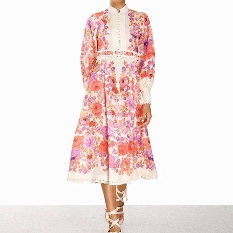 2023 Top Quality Latest Collection Spring Autumn Pink Floral Printing Hook Flower Hollow Patchwork Midi Dress Women 
2023 Top Quality Latest Collection Spring Autumn Pink Floral Printing Hook Flower Hollow Patchwork Midi Dress Women