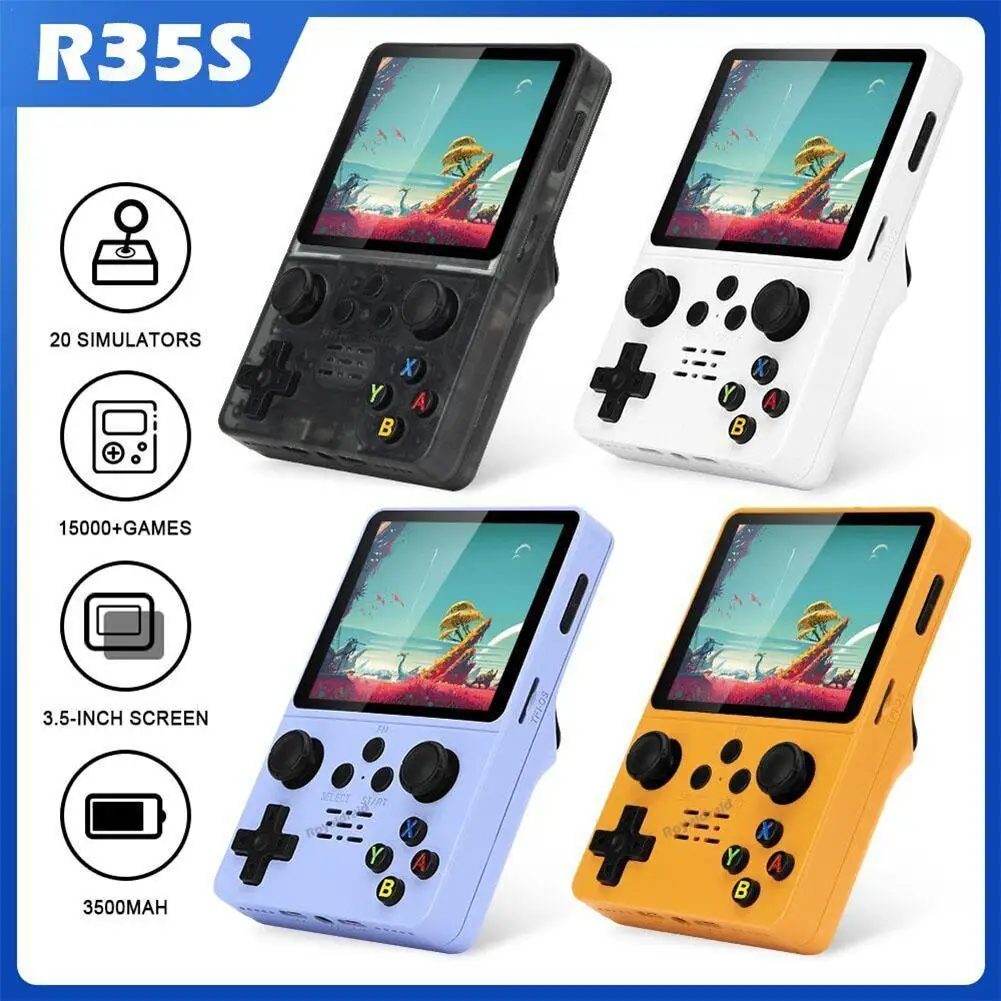 

Портативная игровая консоль в стиле ретро R35S, 3,5 дюйма, IPS экран, портативный карманный игровой плеер, 64 ГБ/128 ГБ, игры для мальчиков