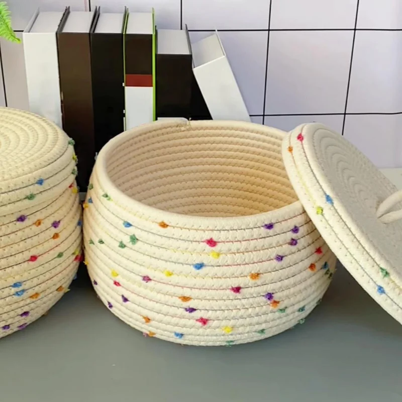 Desktop Storage Basket with Lid for Closet Cotton Rope Waterproof Sundries Portable Cosmetics Storage Box
Desktop Storage Basket with Lid for Closet Cotton Rope Waterproof Sundries Portable Cosmetics Storage Box