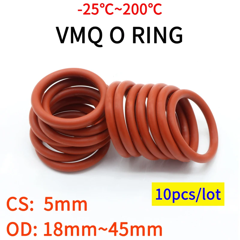 10pcs VMQ O Ring Seal Gasket Thickness CS 5mm OD 18 ~ 45mm Silicone Rubber Insulated Waterproof Washer Round Shape Nontoxi Red
10pcs VMQ O Ring Seal Gasket Thickness CS 5mm OD 18 ~ 45mm Silicone Rubber Insulated Waterproof Washer Round Shape Nontoxi Red