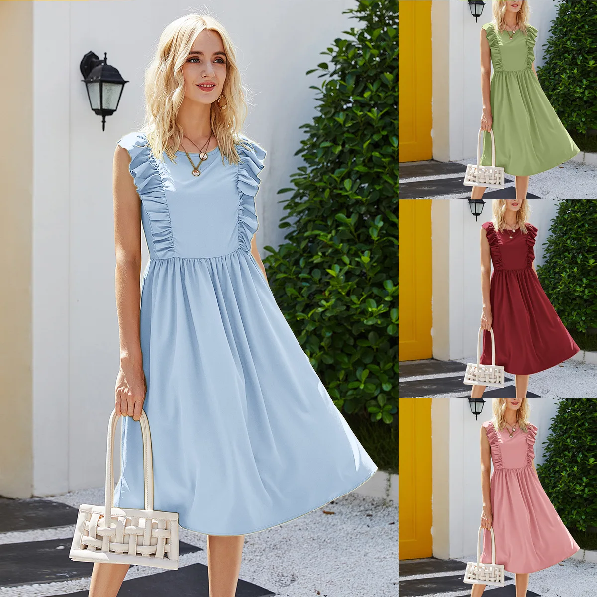 Summer Women's Vintage Dress Ruffled Sleeveless Beach Maxi Sundress Sexy Casual Beach Party Solid Color High Quality Long Dress
Summer Women's Vintage Dress Ruffled Sleeveless Beach Maxi Sundress Sexy Casual Beach Party Solid Color High Quality Long Dress