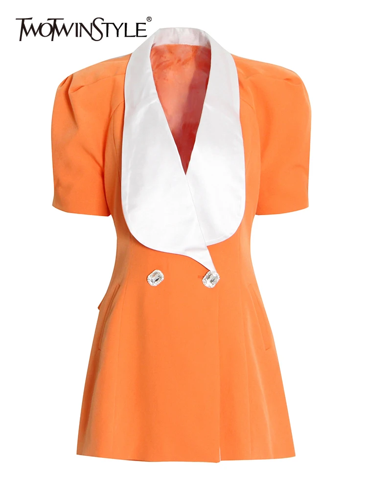 TWOTWINSTYLE Elegant Mini Dress For Women Lapel Puff Sleeve High Waist Patchwork Bowknot Cut Out Colorblock Dresses Female Style
TWOTWINSTYLE Elegant Mini Dress For Women Lapel Puff Sleeve High Waist Patchwork Bowknot Cut Out Colorblock Dresses Female Style