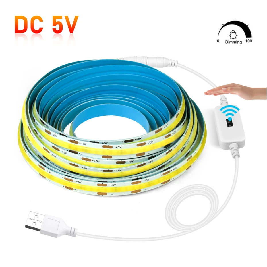 USB COB Flexible Led Strip Light 5V 300LEDs/m with Touch Dimmer/Motion Sensor Led Ribbon Warm / Cold /Natural White for Room
USB COB Flexible Led Strip Light 5V 300LEDs/m with Touch Dimmer/Motion Sensor Led Ribbon Warm / Cold /Natural White for Room