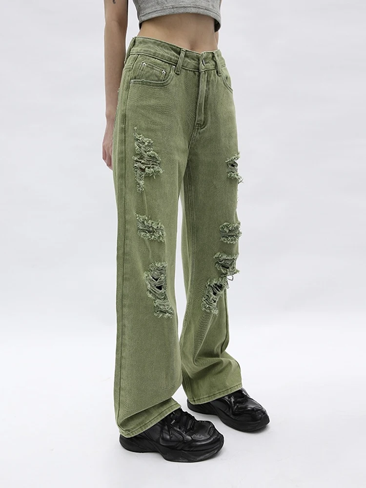 Green Ripped Vintage Woman's Distressed Jeans Streetwear Hole Hip Hop High Waist Pants Fashion Straight Denim Trousers Ladies
Green Ripped Vintage Woman's Distressed Jeans Streetwear Hole Hip Hop High Waist Pants Fashion Straight Denim Trousers Ladies