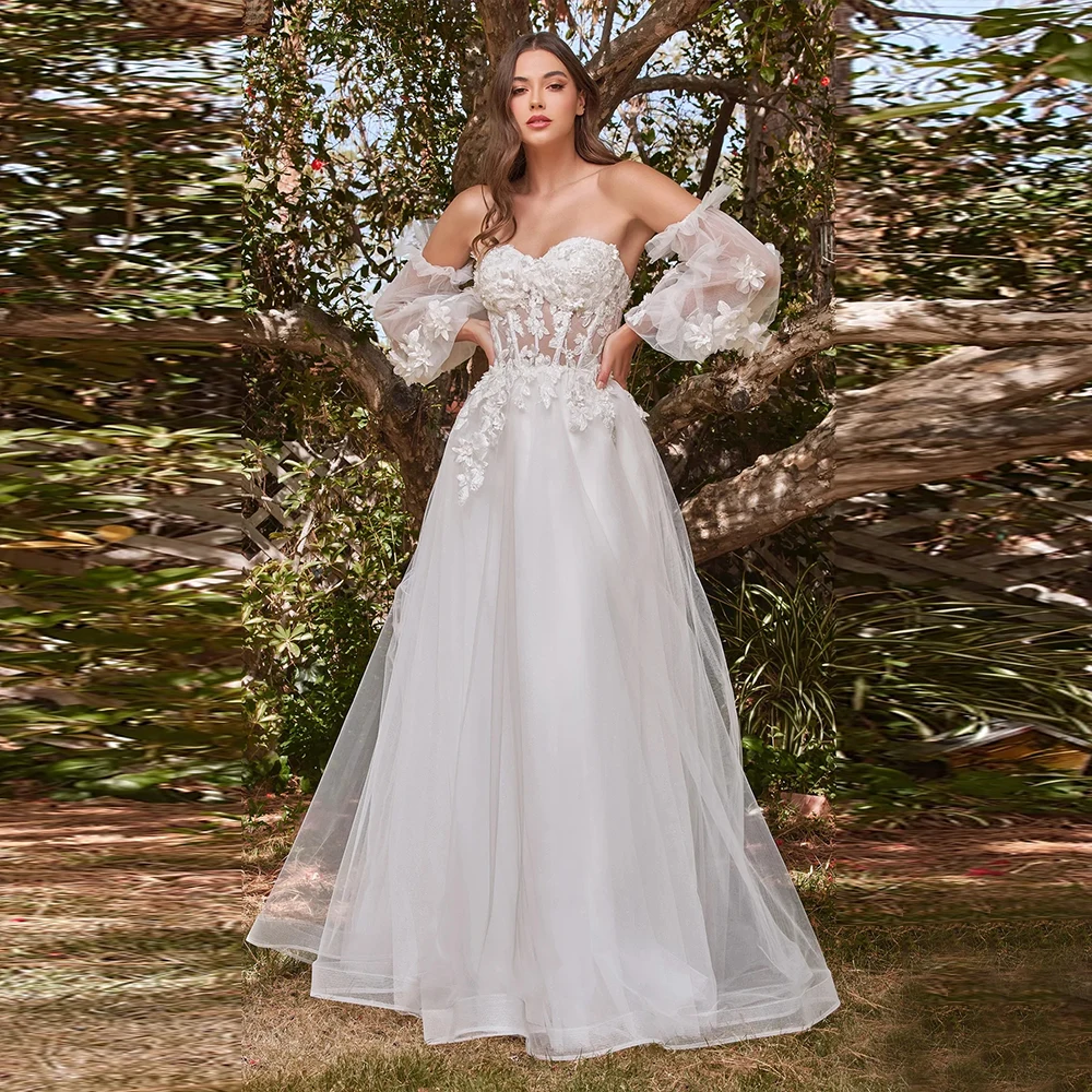 Elegant White Tulle Wedding Dress Strapless A Line Embroidery Bridal Gown Floor Length Illusion Tank Long Sleeve Vestidos Novia
Elegant White Tulle Wedding Dress Strapless A Line Embroidery Bridal Gown Floor Length Illusion Tank Long Sleeve Vestidos Novia