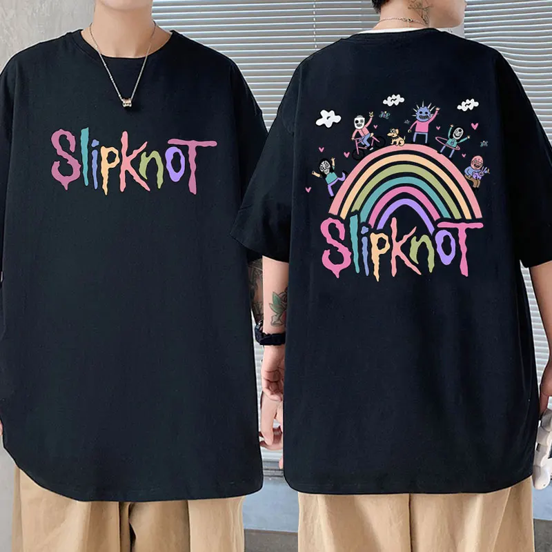 

Rock Band Slipknots Print Tshirt Men Vintage Gothic T-shirt Short Sleeve Male Casual Oversized Tee Male Cartoon Style Streetwear