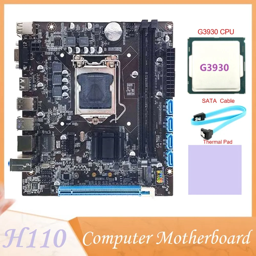 

H110 Computer Motherboard Supports LGA1151 6/7 Generation CPU Dual-Channel DDR4 Memory+G3930 CPU+SATA Cable+Thermal Pad