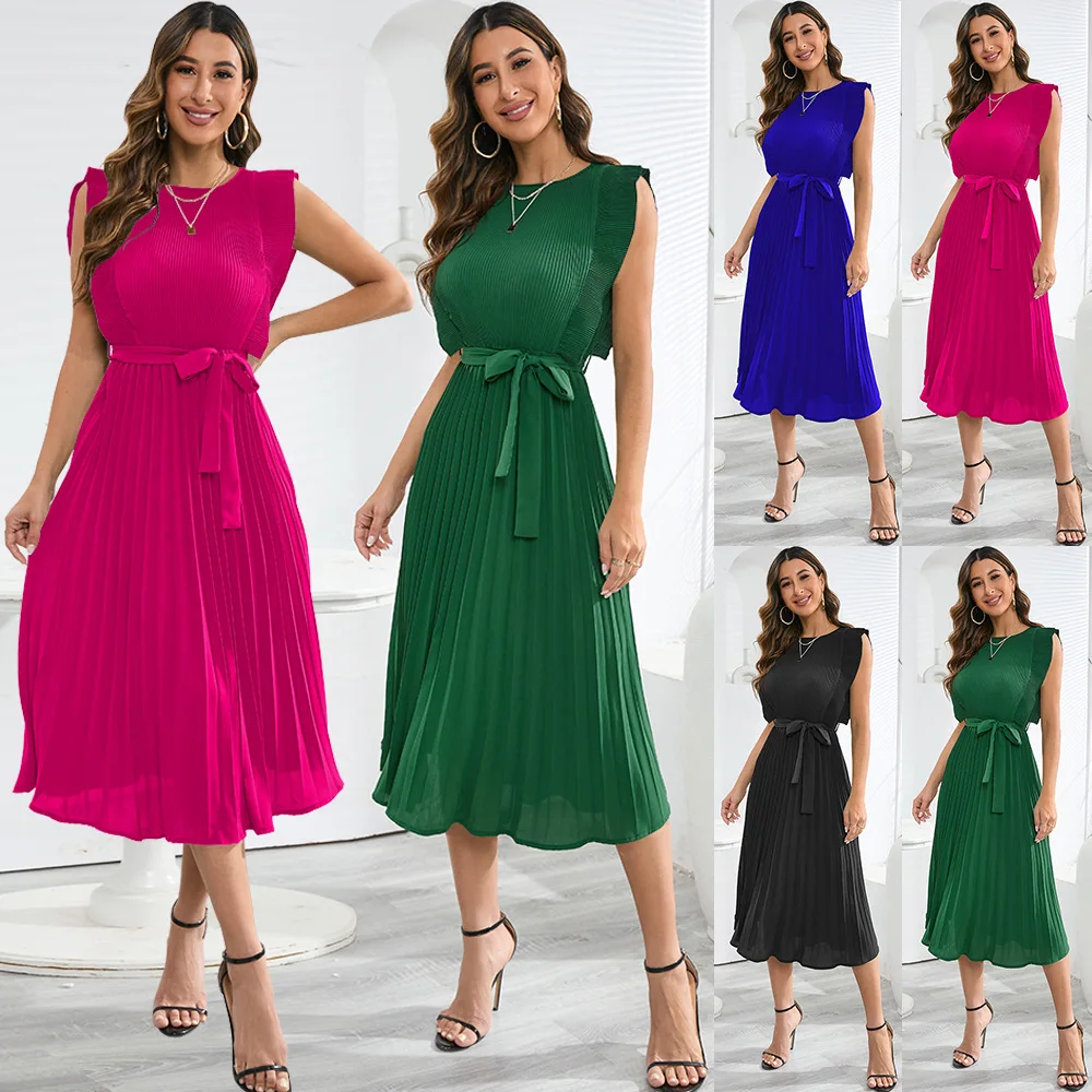 2023 Summer New Ruffle Sleeve Folding Pleated Dress Solid Color European And American Large Size
2023 Summer New Ruffle Sleeve Folding Pleated Dress Solid Color European And American Large Size