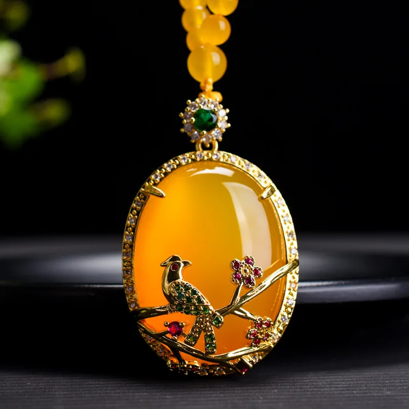 Natural Yellow Jade Oval Pendant With Emerald Ruby Cloisonne Magpie Plum Beaded Necklace Sweater Chain Fashion Charms Jewellery
Natural Yellow Jade Oval Pendant With Emerald Ruby Cloisonne Magpie Plum Beaded Necklace Sweater Chain Fashion Charms Jewellery