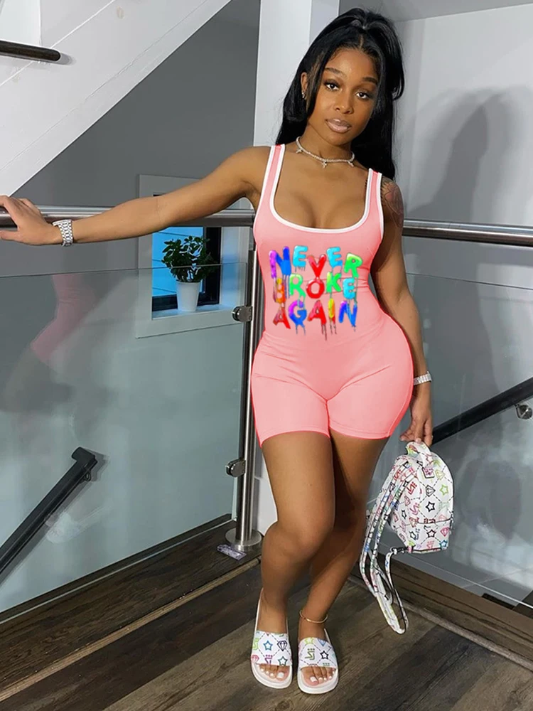 Summer Letter Striped Print One Piece Playsuit Women Sexy Scoop Neck Sleeveless Biker Romper Casual Female Bodycon Beach Outfits
Summer Letter Striped Print One Piece Playsuit Women Sexy Scoop Neck Sleeveless Biker Romper Casual Female Bodycon Beach Outfits