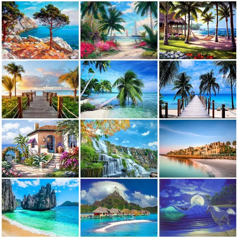 

CHENISTORY 60x75cm Frame Painting By Number For Adults Coconut Scenery Picture By Numbers Acrylic Paint On Canvas Home Wall Deco