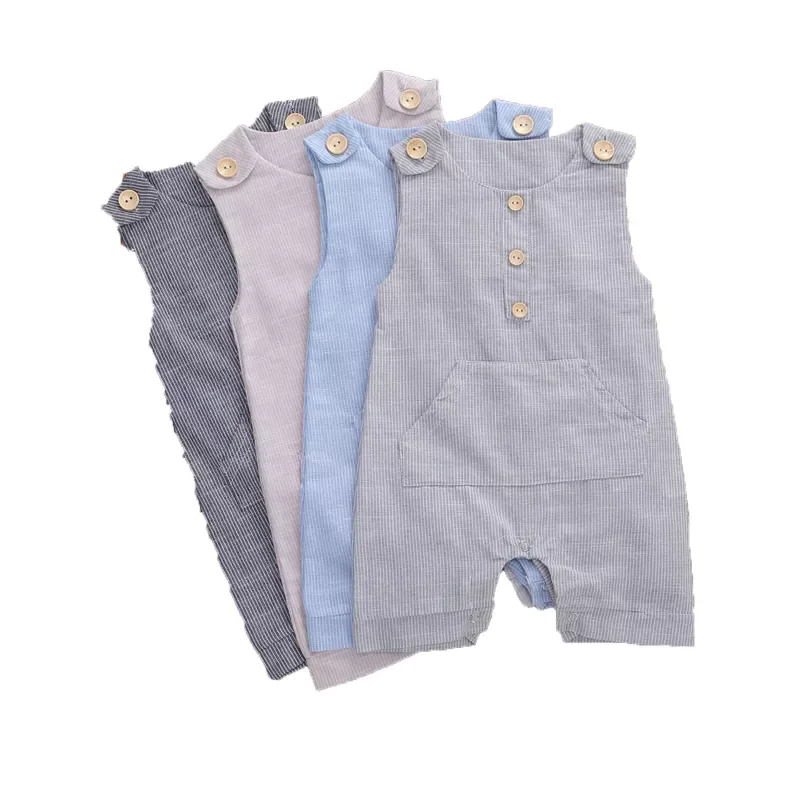 2020 Baby Summer Clothing Newborn Baby Boys Buttons Striped Romper Fashion Sleeveless Romper Cotton Linen Jumpsuit
2020 Baby Summer Clothing Newborn Baby Boys Buttons Striped Romper Fashion Sleeveless Romper Cotton Linen Jumpsuit