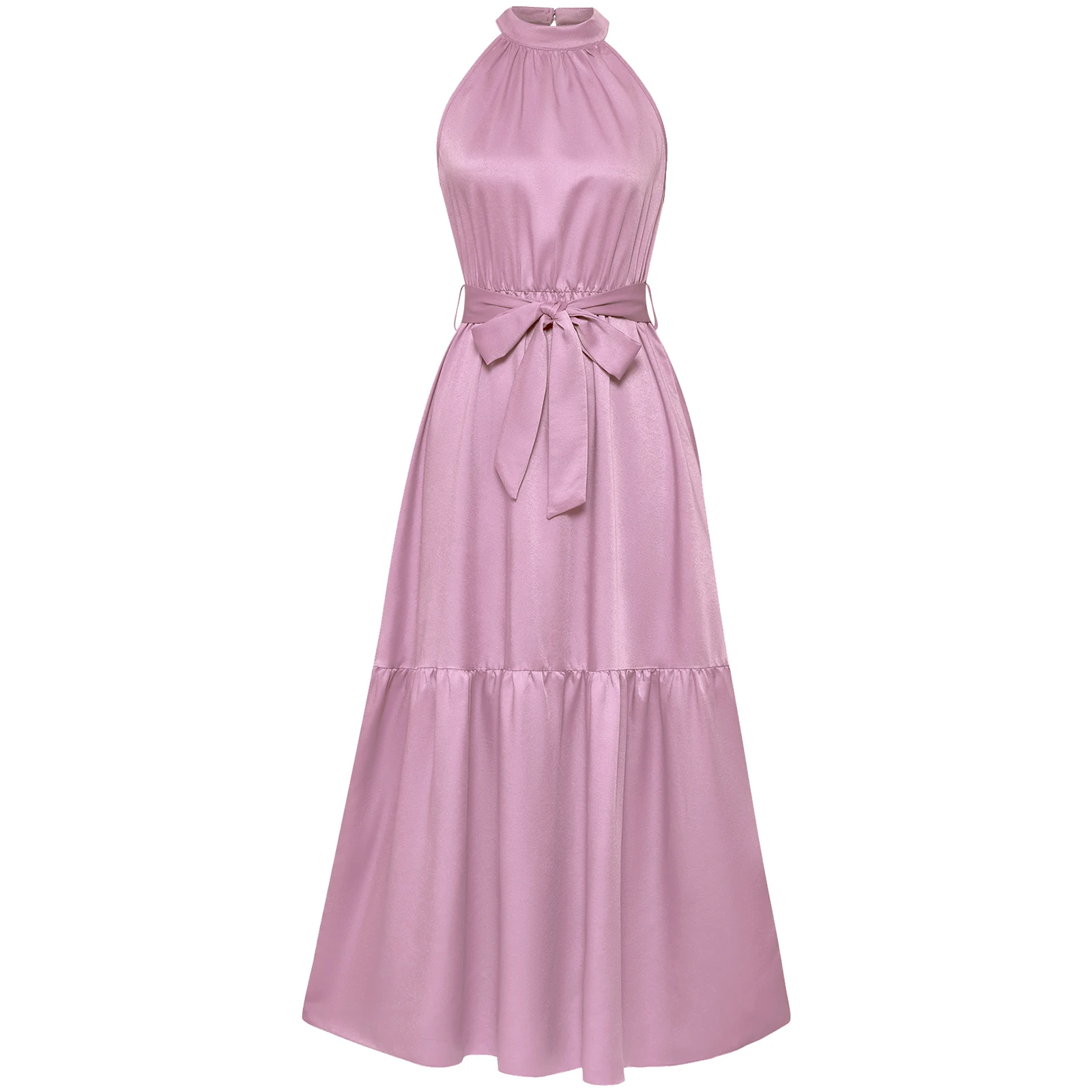 Womens Wedding Party Holiday Elegant Party Dress Satin Silky Halter Dress Casual Solid Color Belted Long Dresses Dress
Womens Wedding Party Holiday Elegant Party Dress Satin Silky Halter Dress Casual Solid Color Belted Long Dresses Dress