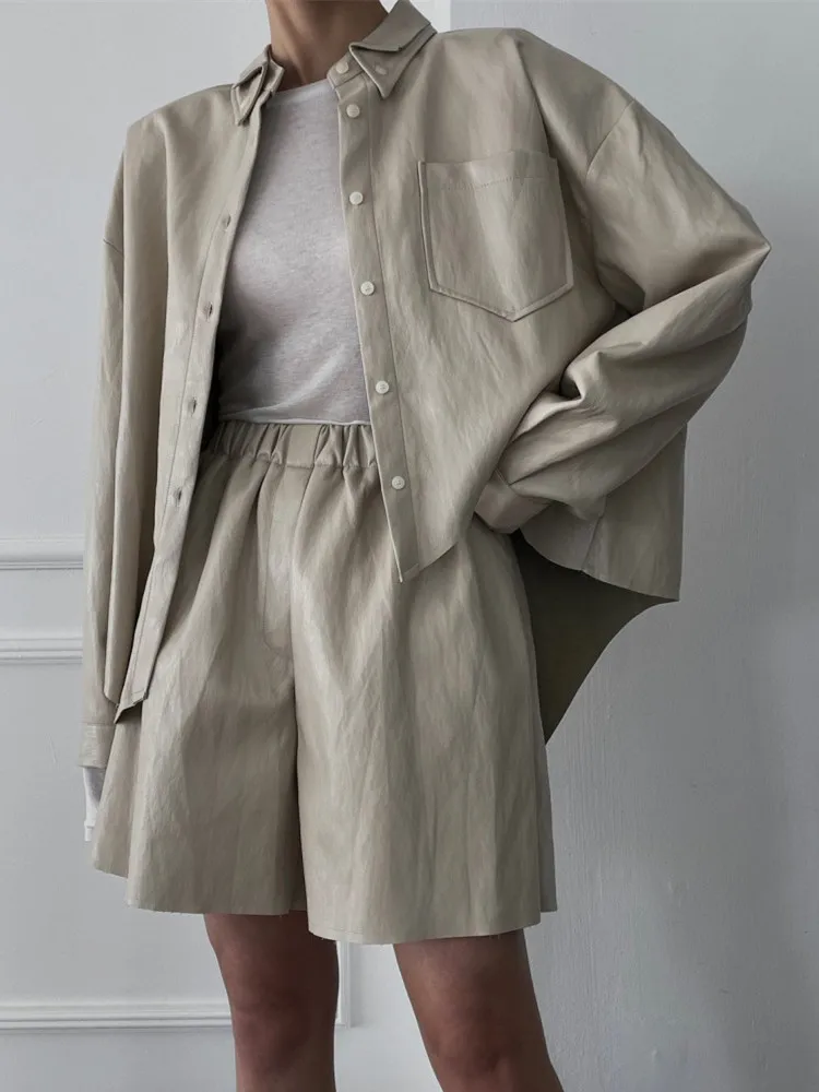Korean Style Shorts Two Piece Set for Women Long Sleeve Irregular Pu Shirts + High Waist Short Pants Sets Casual 2 Piece Outfits
Korean Style Shorts Two Piece Set for Women Long Sleeve Irregular Pu Shirts + High Waist Short Pants Sets Casual 2 Piece Outfits