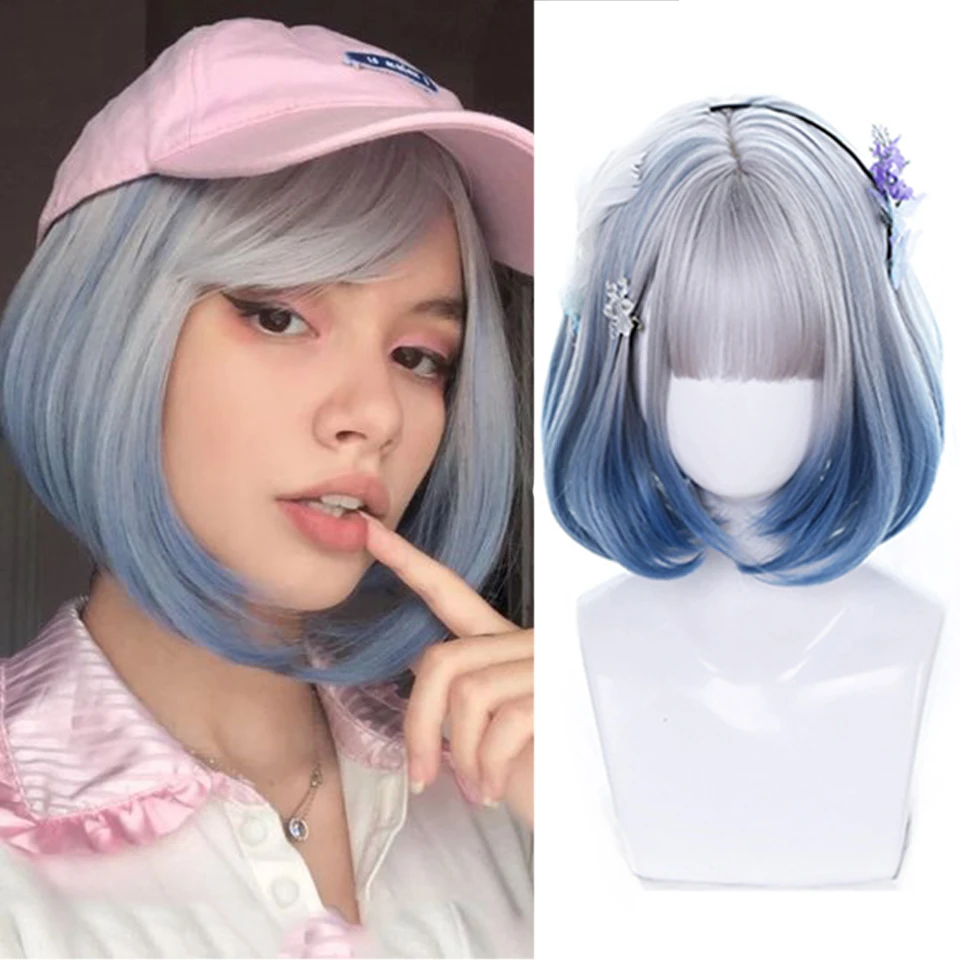 HOUYAN Synthetic short bob straight hair girls wig bangs silver blue two-color Cosplay Lolita heat-resistant wig
HOUYAN Synthetic short bob straight hair girls wig bangs silver blue two-color Cosplay Lolita heat-resistant wig