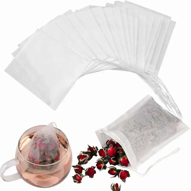 

Одноразовые чайные пакетики из нетканого материала, пакетики с фильтрами для специй и чая, фильтровальная бумага со шнурком для травяного рассыпного чая, 100 шт./партия
