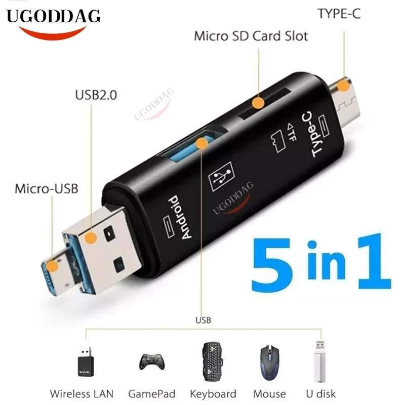 5 in 1 Multifunction USB 3.0 Type C USB Micro USB SD Tf Memory Card Reader OTG Card Reader Adapter Mobile Phone PC Accessories
5 in 1 Multifunction USB 3.0 Type C USB Micro USB SD Tf Memory Card Reader OTG Card Reader Adapter Mobile Phone PC Accessories