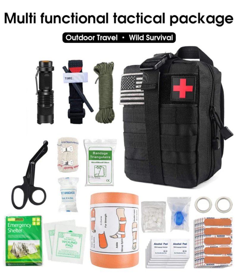 

Снаряжение для выживания на природе, рюкзак с системой «Молле» для кемпинга, оборудование для выживания при травмах, аптечка первой помощи, 16 шт.