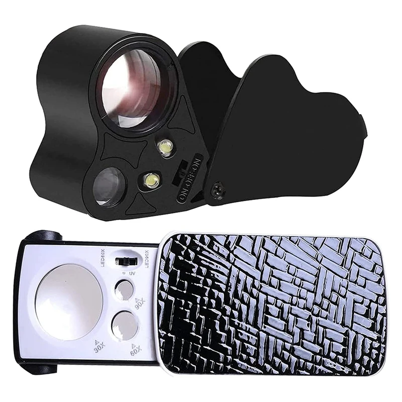 AT35 2 Pack Jewelry Loupe, 30X 60X 90X Lighted Illuminated Jewelers Eye Loupe Magnifier For Gems Jewelry Rocks Stamps Coins
AT35 2 Pack Jewelry Loupe, 30X 60X 90X Lighted Illuminated Jewelers Eye Loupe Magnifier For Gems Jewelry Rocks Stamps Coins