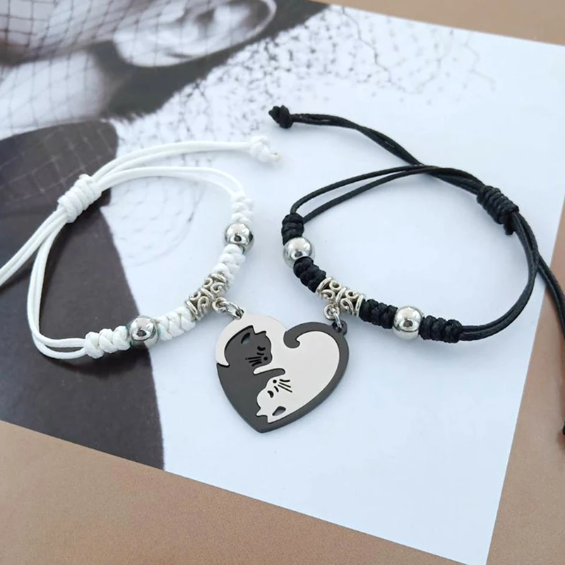 Sweet Romance Style Stainless Steel Heart Embrace Cats Charm Bracelets Male Female Rope Chain Bangles Cute Couple Gifts Jewelry
Sweet Romance Style Stainless Steel Heart Embrace Cats Charm Bracelets Male Female Rope Chain Bangles Cute Couple Gifts Jewelry
