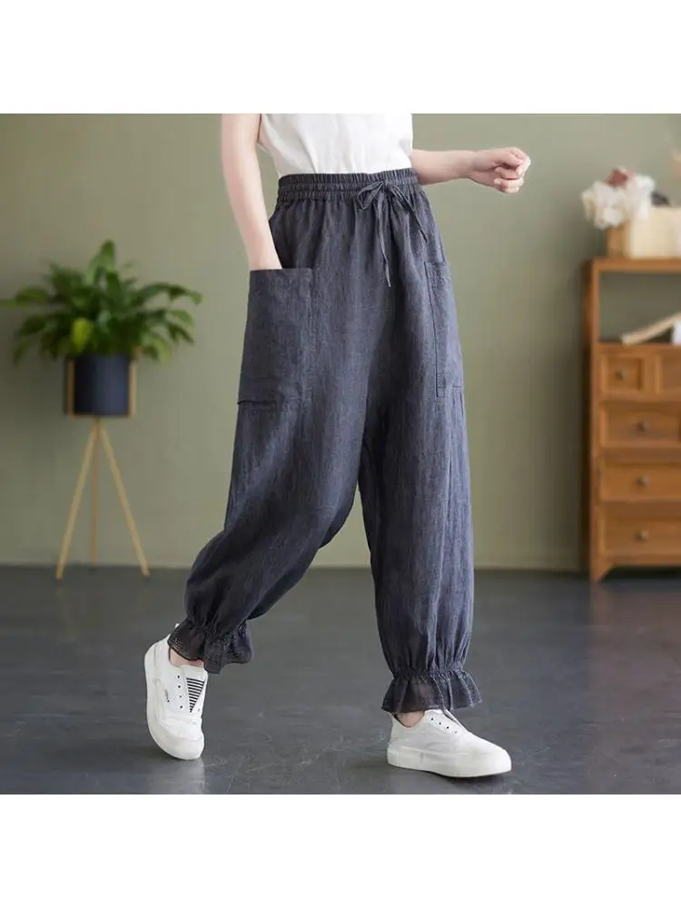 New 2022 Summer Women Cotton Linen Retro Elastic Waist Ankle-length Pants Casual Loose Harem Pants Women Clothes M226
New 2022 Summer Women Cotton Linen Retro Elastic Waist Ankle-length Pants Casual Loose Harem Pants Women Clothes M226