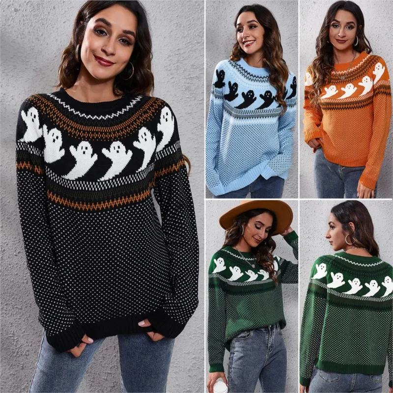 2023 Women's Leisure Halloween Ghost Retro Polka Dot Long Sleeve Knitted Sweater Women's Loose Autumn and Winter
2023 Women's Leisure Halloween Ghost Retro Polka Dot Long Sleeve Knitted Sweater Women's Loose Autumn and Winter