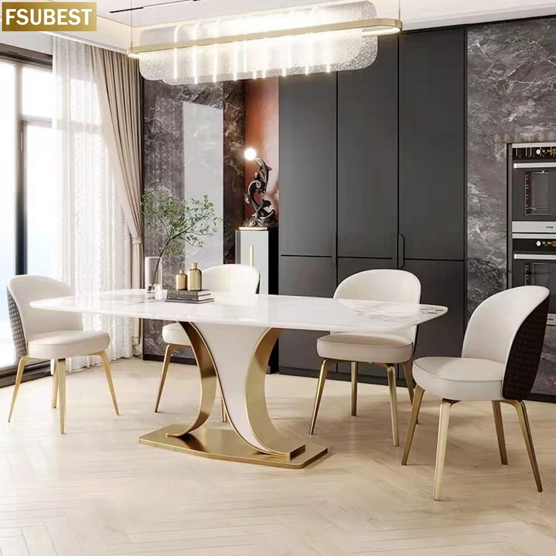 FSUBEST Free Shipping Luxury White Rock Slab Dining Table And Chairs Stainless Steel Gold Plating Base Furniture Mesa De Jantar
FSUBEST Free Shipping Luxury White Rock Slab Dining Table And Chairs Stainless Steel Gold Plating Base Furniture Mesa De Jantar