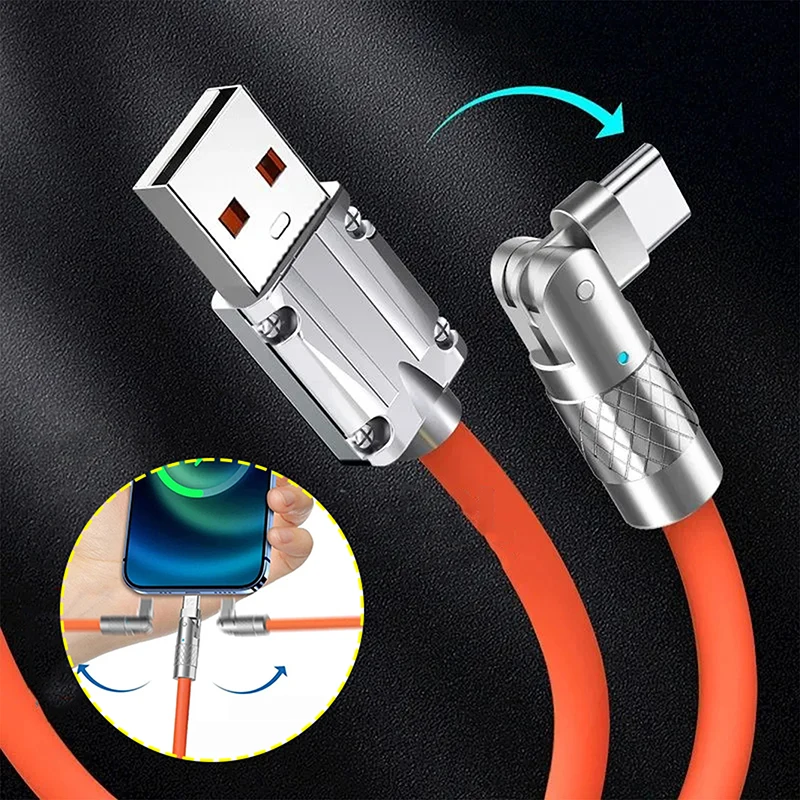 1Pc 120W 6A Micro USB Type C Fast Charging 180 Degree Rotation Elbow Cable For Playing Game For Phone Charger Liquid Siliconce
1Pc 120W 6A Micro USB Type C Fast Charging 180 Degree Rotation Elbow Cable For Playing Game For Phone Charger Liquid Siliconce