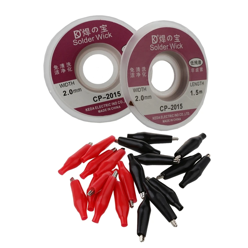 20 Pcs Black Red Soft Plastic Coated Testing Probe Alligator Test Clip & 2Pcs 2.0Mm Solder Wick Remover Desoldering Braid Wire S
20 Pcs Black Red Soft Plastic Coated Testing Probe Alligator Test Clip & 2Pcs 2.0Mm Solder Wick Remover Desoldering Braid Wire S