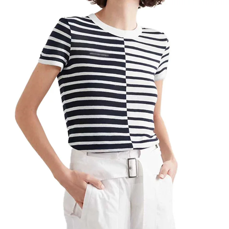 Contrasting stripes women wool + silk knit sweater 2022 new lady slim o-neck short sleeve knitwear pullover tops
Contrasting stripes women wool + silk knit sweater 2022 new lady slim o-neck short sleeve knitwear pullover tops