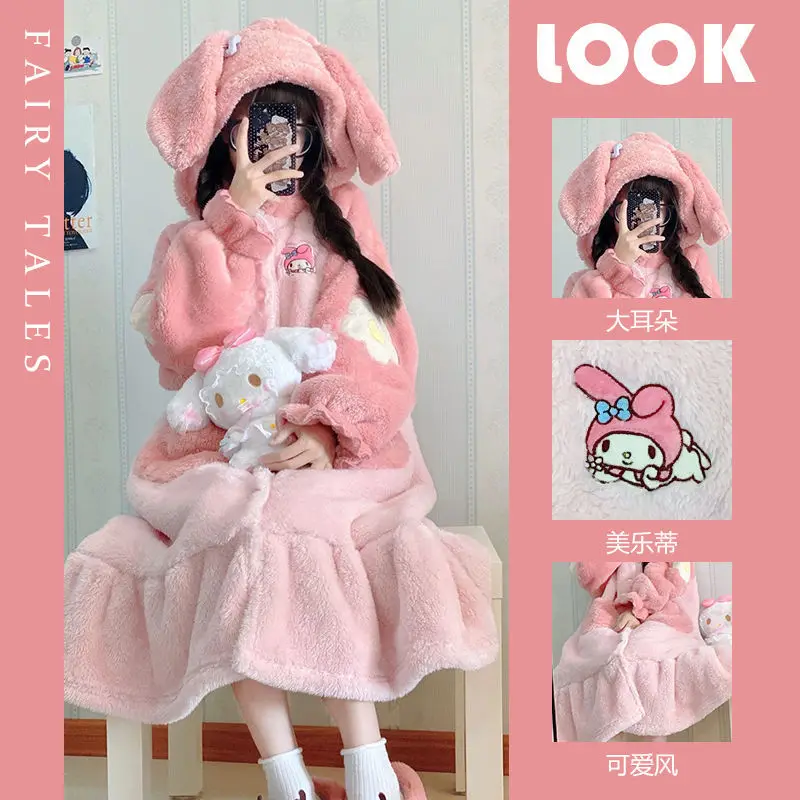 Mymelody Cartoon Sanrio Plush Home Clothes Women Pajama Robes Hooded Cute Soft Nightgown Female Fuzzy Long Nightdress
Mymelody Cartoon Sanrio Plush Home Clothes Women Pajama Robes Hooded Cute Soft Nightgown Female Fuzzy Long Nightdress