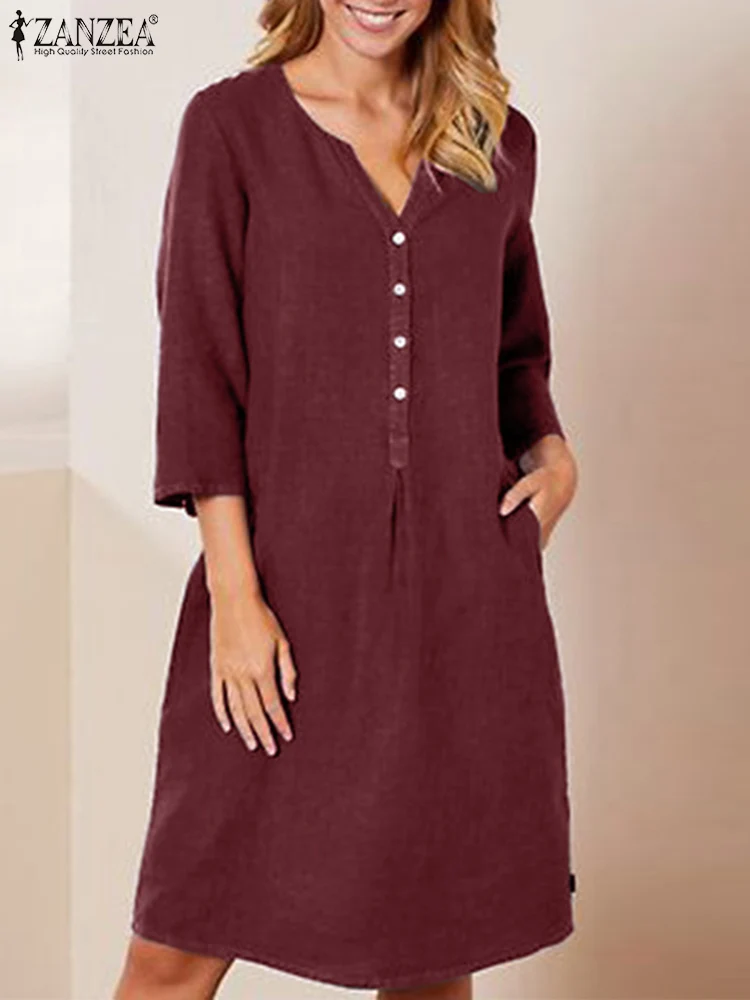 ZANZEA Summer Fashion Sundress Women V Neck 3/4 Sleeve Vestidos Solid OL Work Knee-length Robe Casual Loose Party Dress Kaftan
ZANZEA Summer Fashion Sundress Women V Neck 3/4 Sleeve Vestidos Solid OL Work Knee-length Robe Casual Loose Party Dress Kaftan