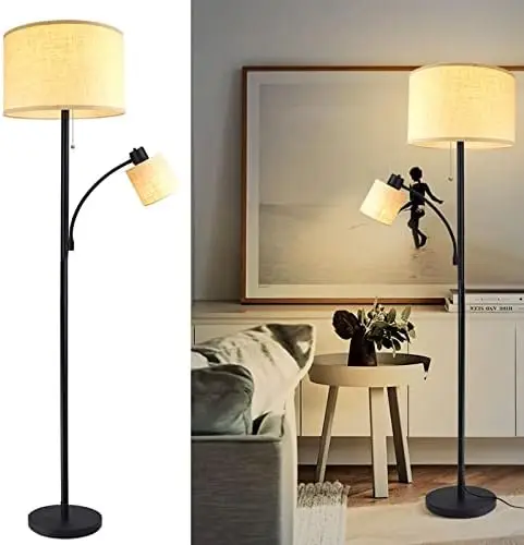 

Rustic Floor Lamps for Living Room- Modern Tall Pole Light With Adjustable Reading Light, Vintage Standing Lamp for Contemporary