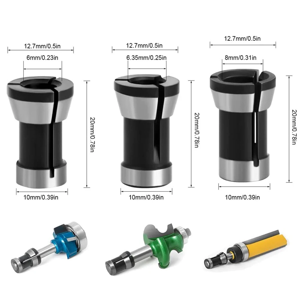 For Trimming Engraving Machine Collet Adapter Bit Collet 6 Pieces Black And Silver Carbon Steel Chuck 6/6.35/8mm Height 20mm
For Trimming Engraving Machine Collet Adapter Bit Collet 6 Pieces Black And Silver Carbon Steel Chuck 6/6.35/8mm Height 20mm
