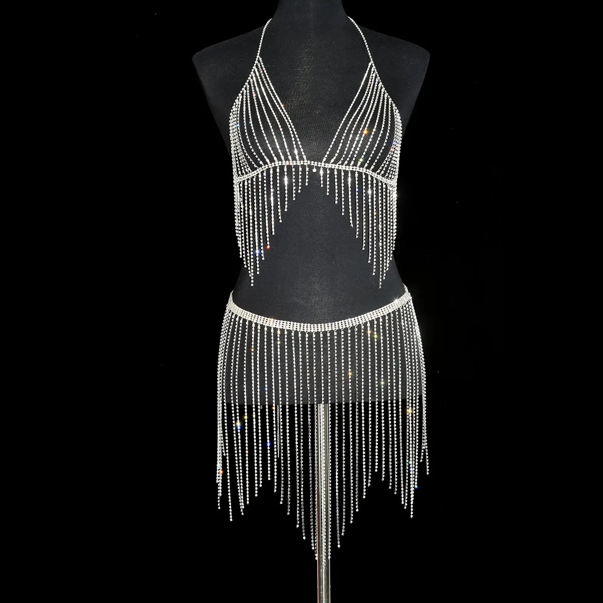 Festival Sexy Fashion Body Jewelry Waist Chain Women's Tassel Skirt Water Drill Bra Dress With Rhineston Belly Dance Accessories
Festival Sexy Fashion Body Jewelry Waist Chain Women's Tassel Skirt Water Drill Bra Dress With Rhineston Belly Dance Accessories