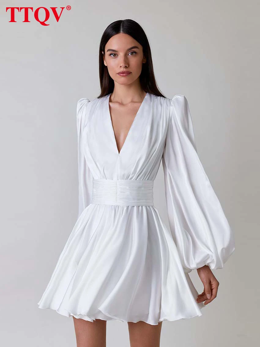 TTQV Casual White V-neck Mini Dresses Woman 2022 Elegant High Waisted Puff Sleeve Dress Autumn A-line Pleated Women's Dresses
TTQV Casual White V-neck Mini Dresses Woman 2022 Elegant High Waisted Puff Sleeve Dress Autumn A-line Pleated Women's Dresses