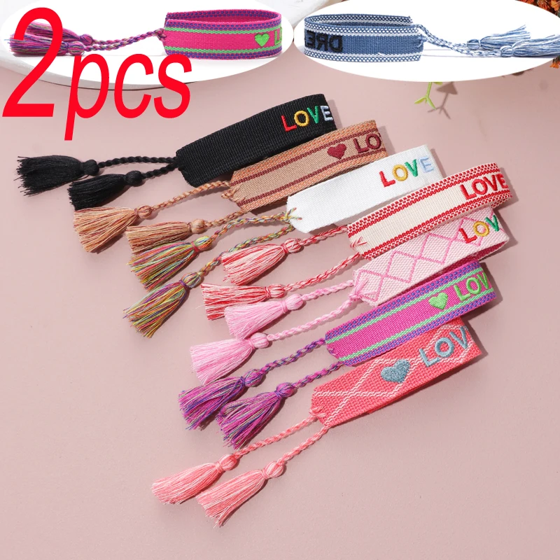 2PC LOVE Letter Embroidered Wrist Band Tassel Bracelet Set Women Men Handmade Rope Braided Couple Bracelet Ethnic Jewelry Gift
2PC LOVE Letter Embroidered Wrist Band Tassel Bracelet Set Women Men Handmade Rope Braided Couple Bracelet Ethnic Jewelry Gift