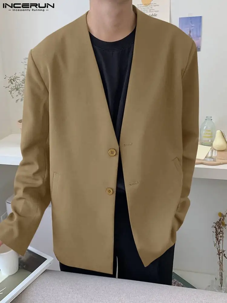INCERUN Solid Color Men Blazer V Neck Long Sleeve Streetwear Single Breasted Casual Thin Suits Men Fashion Pockets Coats 2022
INCERUN Solid Color Men Blazer V Neck Long Sleeve Streetwear Single Breasted Casual Thin Suits Men Fashion Pockets Coats 2022