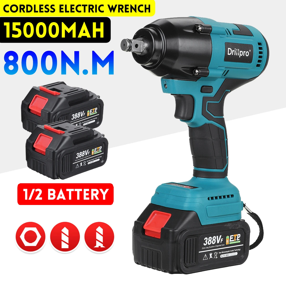 388vf 800N.M Brushless Cordless Electric Impact Wrench Rechargeable 1/2 inch Wrench Power Tools Compatible Makita 18V Battery
388vf 800N.M Brushless Cordless Electric Impact Wrench Rechargeable 1/2 inch Wrench Power Tools Compatible Makita 18V Battery