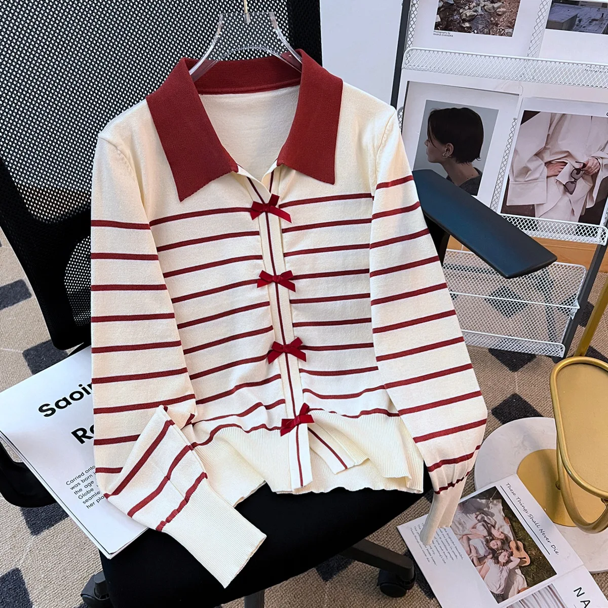 Stripe Contrast Polo Shirt, Women Long Sleeve Sweater ,Red Color Oversize Knitted Jumpers, كنزات بأغطية للرأس Кофта Y2k Tops
Stripe Contrast Polo Shirt, Women Long Sleeve Sweater ,Red Color Oversize Knitted Jumpers, كنزات بأغطية للرأس Кофта Y2k Tops