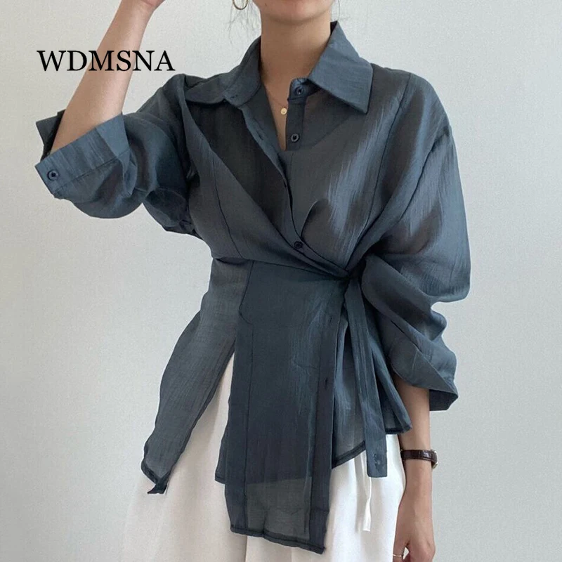 WDMSNA Single-breasted Irregular Lace Waist Women Blouses Simple Lapel Blusas Femininas Elegantes Long Sleeve Sunscreen Shirts
WDMSNA Single-breasted Irregular Lace Waist Women Blouses Simple Lapel Blusas Femininas Elegantes Long Sleeve Sunscreen Shirts