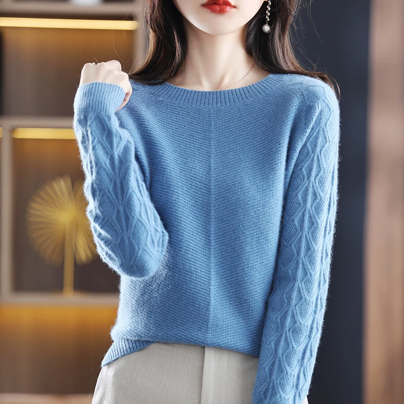 

Simple Jacquard Wool Knitwear In Early Autumn Solid Color Casual Joker Fashion Bottoming Shirt Top