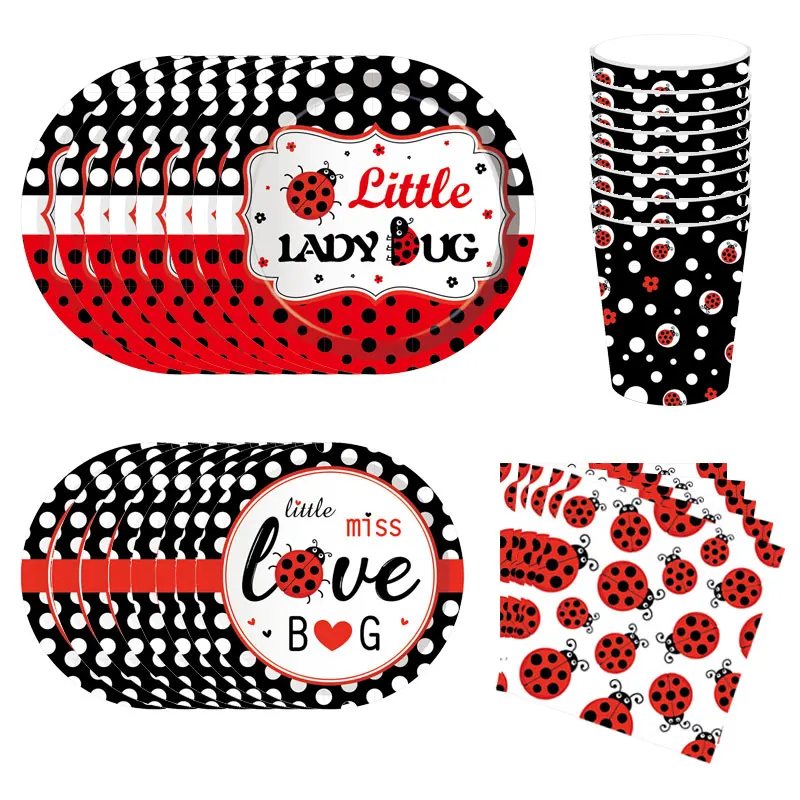 44Pcs/set Cute Ladybug Theme Party Decorations Kids 1st Birthday Disposable Paper Dinnerware Set Black Dot Girl Baby Shower
44Pcs/set Cute Ladybug Theme Party Decorations Kids 1st Birthday Disposable Paper Dinnerware Set Black Dot Girl Baby Shower