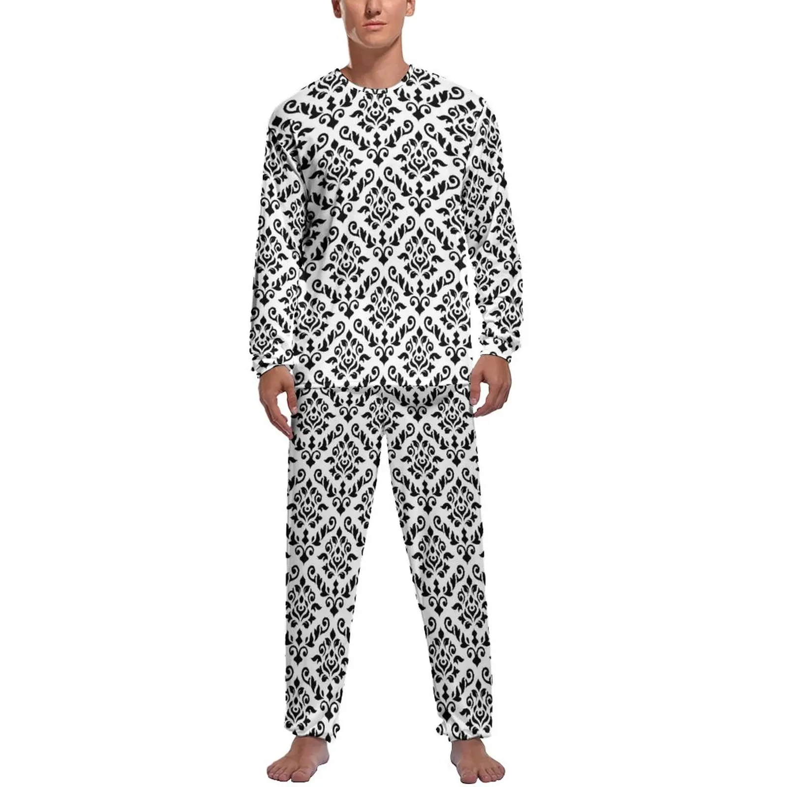 Damask Baroque Print Pajamas Long Sleeves Black White 2 Pieces Casual Pajama Sets Spring Man Custom Fashion Sleepwear
Damask Baroque Print Pajamas Long Sleeves Black White 2 Pieces Casual Pajama Sets Spring Man Custom Fashion Sleepwear