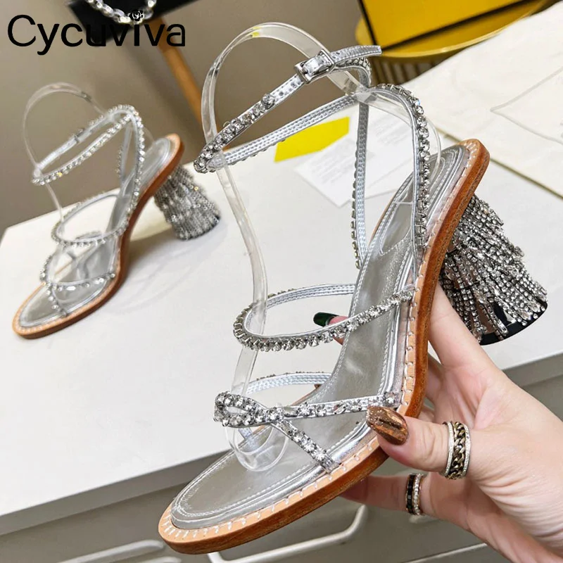 Luxury Brand Gladiator Sandals Summer Crystal Tassels Block Heel Stilettos High Heel Wedding Shoes Ankle Strap Sandalias Mujer
Luxury Brand Gladiator Sandals Summer Crystal Tassels Block Heel Stilettos High Heel Wedding Shoes Ankle Strap Sandalias Mujer