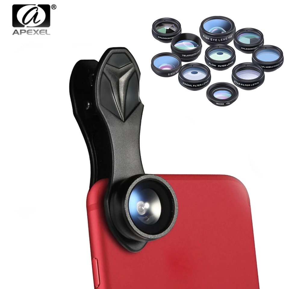 APEXEL 10 In 1 Phone Camera Lens Kit Fisheye Wide Angle Macro Lens CPL Filter Kaleidoscope+2X Telescope Lens for Iphone Huawei
APEXEL 10 In 1 Phone Camera Lens Kit Fisheye Wide Angle Macro Lens CPL Filter Kaleidoscope+2X Telescope Lens for Iphone Huawei